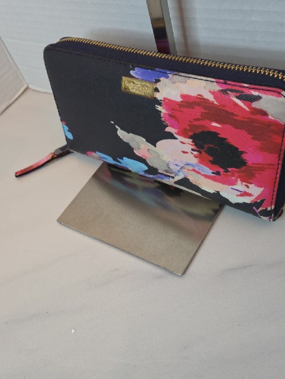 kate spade Black Floral Zip Around Wallet with Pink & Blue Accents - Picture 5 of 12